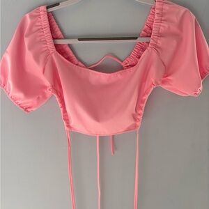Pink Puff Sleeve Crop Top